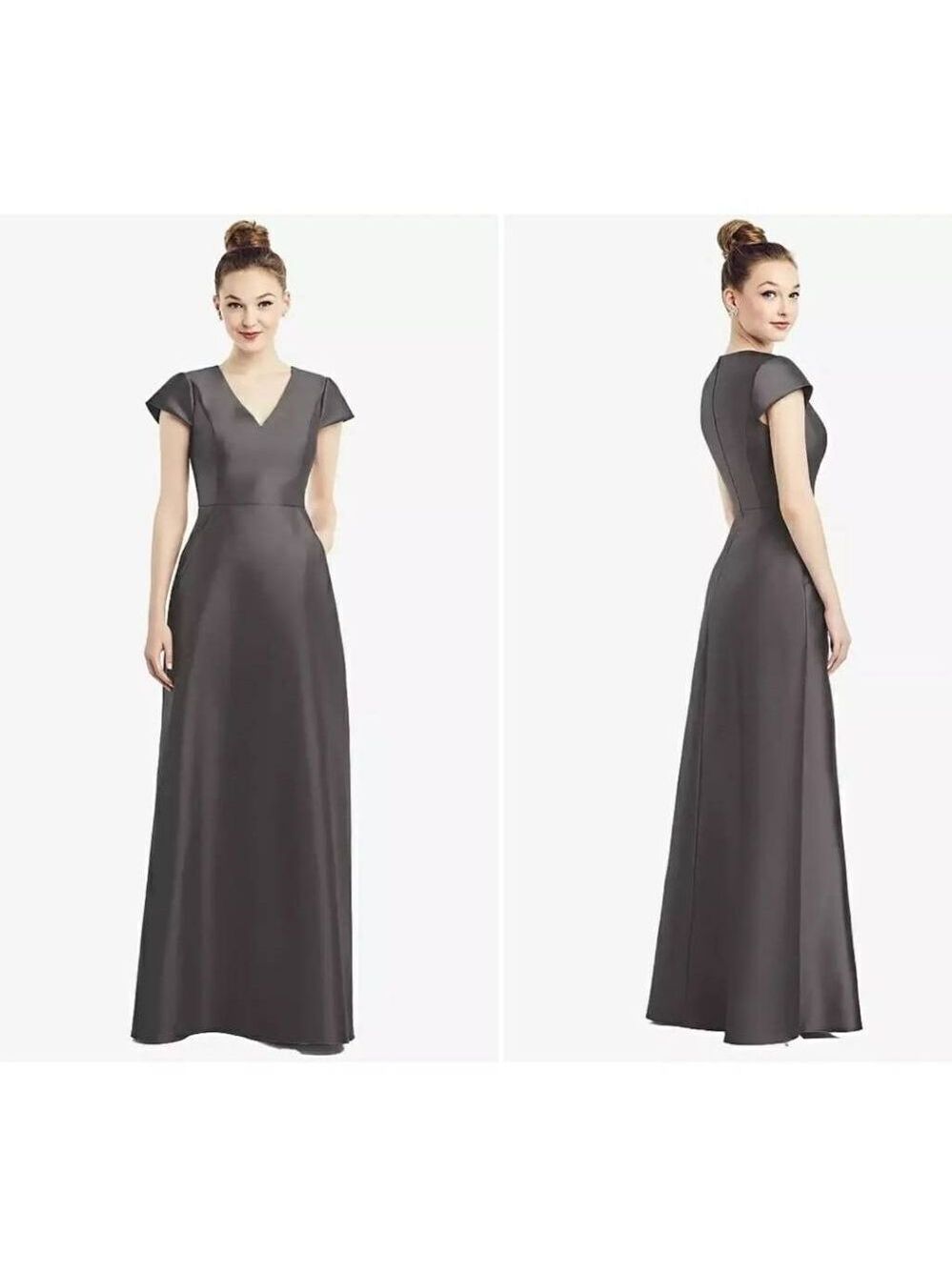 ALFRED SUNG D779 V-NECK SATIN CAP SLEEVE POCKETS Dress Sz 4